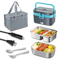Boîte à lunch chauffante électrique pour voiture et maison, compartiment en acier inoxydable, boîte bento avec cuillère, fourchette, sac de transport, chauffe-aliments portable