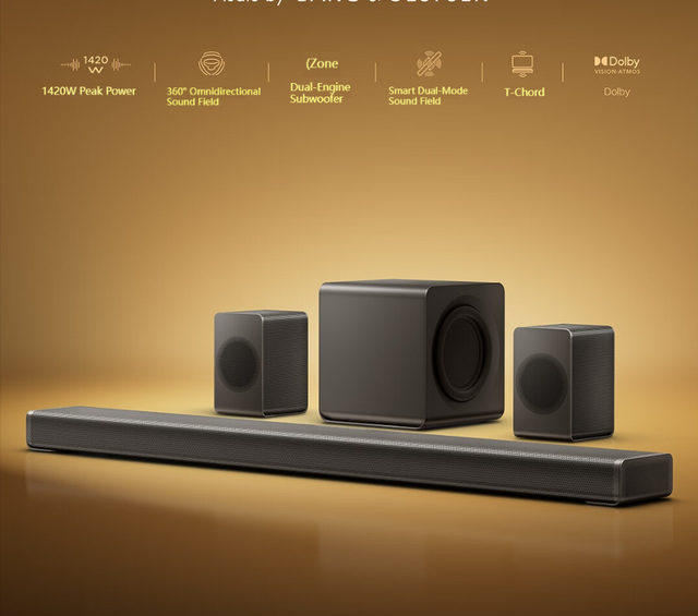TCL Q95K Soundbar 11.1.4 Physical Channels 1420W, Soundbar Subwoofer Dolby Atmos T-Chord 360° speaker Speaker Set