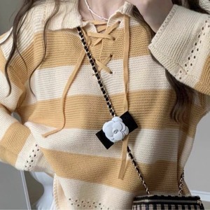 <span class=keywords><strong>Pull</strong></span> en tricot de style décontracté <span class=keywords><strong>à</strong></span> double usage de haute qualité pour femmes, en polyester/coton anti-boulochage d'hiver, avec pendentif fleur de camélia de 8 cm - Product Image 2