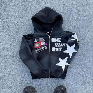 100% Cotton Pháp Terry Áo Khoác Tùy Chỉnh Thiết Kế Sang Trọng Đính Hoodie Hiphop Zip Boxy Axit Rửa Hoodies Người Đàn Ông - Product Image 3