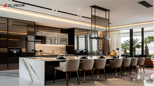 Îlot <span class=keywords><strong>de</strong></span> cuisine moderne modulaire DC DECOR, finition laquée, construction en contreplaqué, <span class=keywords><strong>plan</strong></span> <span class=keywords><strong>de</strong></span> <span class=keywords><strong>travail</strong></span> en marbre, rangement intégré, évier - ignifuge - Product Image 2