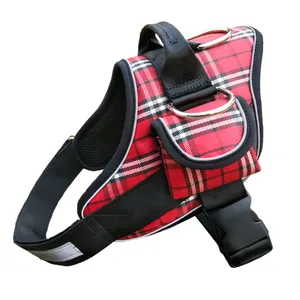 High quality Large Dog Custom Grid Solid No Pull Tough Reflective Adjustable Pet Vest Dog Harness for Training