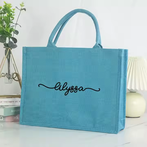 ถุงผ้าปอกระเจาทำจากผ้าป่านย้อมสีลูกกวาดใช้ซ้ำได้ของขวัญสำหรับเพื่อนเจ้าสาวช้อปปิ้งโลโก้แบบกำหนดเอง - Product Image 4