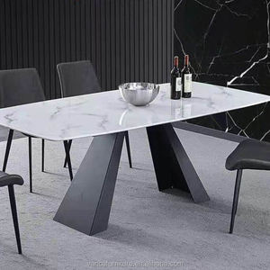 Alla moda Nero di Carbonio telaio In Acciaio <span class=keywords><strong>tavolo</strong></span> Da Pranzo di Casa con <span class=keywords><strong>Marmo</strong></span> <span class=keywords><strong>Marrone</strong></span> superiore Liscia per Appartamento - Product Image 2