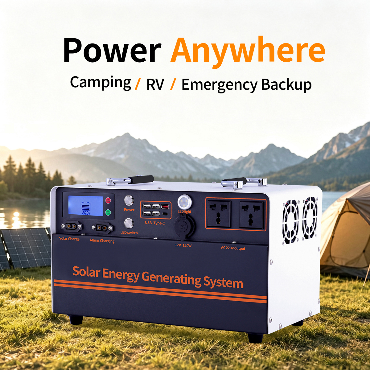 3000WH Household Solar Grid LiFePO4 Battery MPPT Emergency Energy Storage Portable Power Station RV Port Pure Sine Wave Inverter