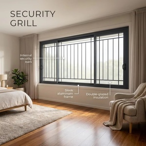 Fenêtre coulissante horizontale avec grille décorative, double vitrage, en alliage d'aluminium, insonorisée, fenêtres de sécurité pour résidences - Product Image 1