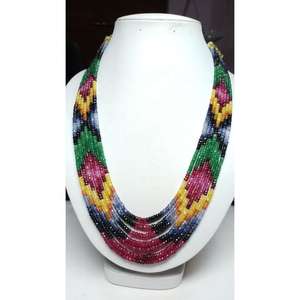 Collar de Alta Calidad con 7 Capas de Cuentas de Zafiro Multicolor Facetadas Redondas de 3mm, 4.5mm y 4mm, Piedras Preciosas Sueltas de Terceros - Product Image 1
