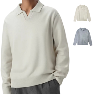 Suéter Personalizado para Hombre 100% <span class=keywords><strong>Lana</strong></span> OEM |   Polo de Punto Minimalista con Cuello en V al por Mayor - Product Image 1