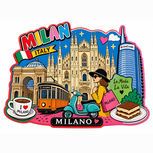 Imán de nevera de madera de Milán y Zhejiang, recuerdo de viaje con diseño de <span class=keywords><strong>Catedral</strong></span> <span class=keywords><strong>Duomo</strong></span>, tranvía, tiramisú y scooter, pegatina magnética, regalo de turismo italiano - Product Image 5