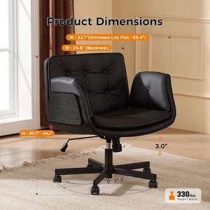 Chaise <span class=keywords><strong>de</strong></span> bureau pivotante ergonomique en cuir noir résistant aux griffures <span class=keywords><strong>de</strong></span> chat, avec accoudoirs pivotants, idéale pour le maquillage et adaptée aux animaux domestiques - Product Image 2