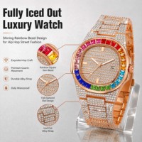 Nouvelle Tendance Design Montre Homme Luxe Diamant Moissanite Givré Quartz Bijoux de Luxe et 2 Ensembles Bracelet Montre pour Cadeau