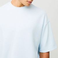 Conjunto de Camiseta y Pantalones Cortos de Punto Acanalado Azul Claro para Hombre, Cuello Redondo, Ropa Casual de Verano, Transpirable, Color Sólido, Corte Holgado