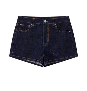 Shorts en jean bleu foncé taille haute pour <span class=keywords><strong>femme</strong></span> avec sequins, coupe ample, extensible, mi-<span class=keywords><strong>cuisse</strong></span>, décontracté, été, 100 % coton - Product Image 4