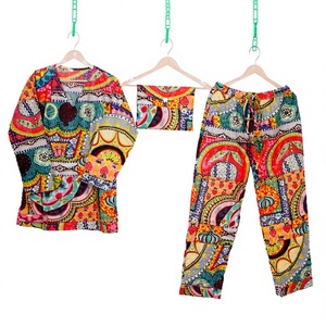 Ensemble de pyjama floral long et court, meilleure qualité, impression numérique indienne, robe de nuit élégante pour femmes, pur coton 100%, vêtements d'été, élastique - Product Image 1