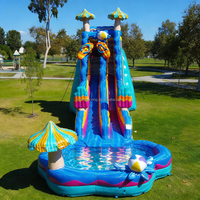 Toboggan aquatique gonflable géant pour enfants et adultes sur le thème de l'Hawaï, pour fêtes sur la plage, avec piscine
