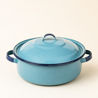 En gros, Plat de cuisson, bol, cocotte et pot à double anse en émail bleu moucheté de 5 Qt avec couvercle