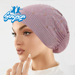 女性女性用帽子ファッションラインストーン付きシャイアフリカのヘッドティーエレガントなヘッドラップヘッドバンドヘアアクセサリーターバンキャップスカーフ - Product Image 5