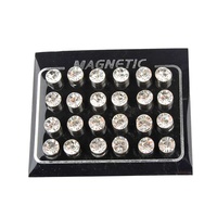Lot de 24 Pièces Boucles d'Oreilles Magnétiques Rondes en Strass Cristal, 3/4/5/6mm, Faux Piercing Magnétique pour Femme et Homme, Bijoux de Corps