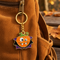 Porte-clés d'Halloween personnalisé en émail souple, motifs dessin animé vampire, citrouille, Jack O' Lantern, aile de chauve-souris, pour sac à dos, vente en gros