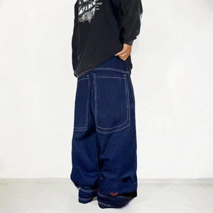 Pantaloni Vintage Stile Skate, 100% Cotone, con Toppe Ricamate Personalizzate, Grandi Tasche, <span class=keywords><strong>Jeans</strong></span> Baggy da Uomo - Product Image 1