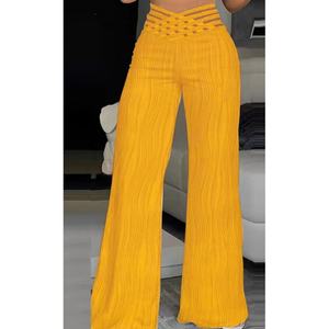 Pantalones DE TRABAJO acampanados de cintura alta para mujer, pantalones de diseño de malla transparente entrecruzados texturizados con cintura superpuesta, malla transparente a la moda - Product Image 4