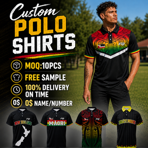 Chemises Polo d'Entraînement de Rugby Personnalisées FQ avec Motifs Maori, Manches Courtes, Vente en Gros, Chemises Indigènes AU NZ, Chemises Casual pour Hommes - Product Image 1