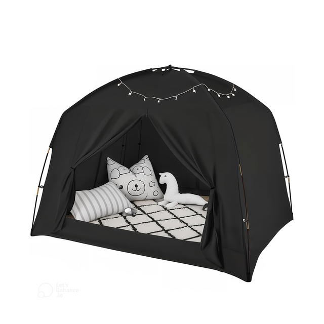 Black Twin-Size Portable 100% Breathable and 93% Blackout Toddler Bed Tents for Kids Children