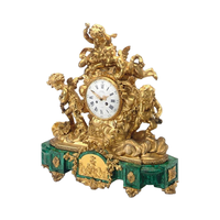 Jam Meja Malachite Modern Logam Kristal dan Kayu Cocok untuk Luar Ruangan Tampilan Jarum Berlapis Emas 24K