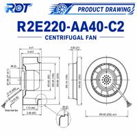 Ventilador Centrífugo Original R2E220-AA40-C2 AC, 230V 85W 2700RPM 220mm, Curva Inversa, para Refrigeración de Gabinetes de Automatización