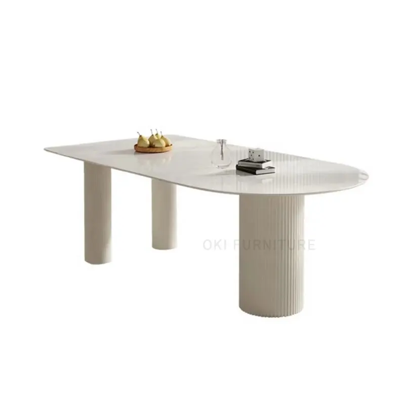 Beliebtes neues Design Halbkreis Unregelmäßiger Esstisch aus weißem Marmor aus Schiefer mit drei Tischbeinen Cafe Esstisch