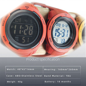 Montre numérique de sport étanche à double fuseau horaire avec alarme, chronomètres, minuterie - Product Image 5