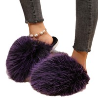Chaussons d'intérieur chauds pour femmes en stock d'usine, imitation fourrure de renard, en coton, avec grande fourrure moelleuse