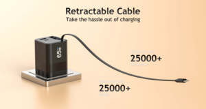 Kyt 65W gan đa cổng có thể thu vào USB-C thông minh có thể gập lại tường cắm cáp tương thích EU/chúng tôi ổ cắm OTP máy tính xách tay sạc điện thoại - Product Image 3