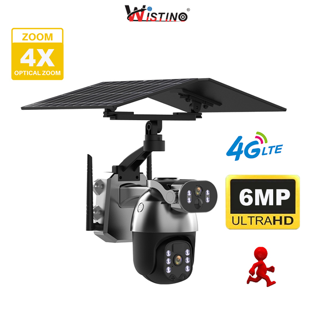 Wistino 3k Solar Powered Camera Security Outdoor 4g Wireless Automatic Tracking Alarm Push 4g Lte Solar Camera