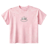 Maßgefertigtes Kornit DTG-Druck Distressed Vintage Wash Schwergewicht Silberne Kronenkette Aufdruck Rosa Übergroßes T-Shirt, Streetwear Tee