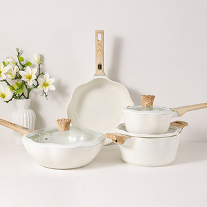 Ensemble d'ustensiles de cuisine en aluminium Céramique antiadhésive de marbre blanc Ensemble de poêles à frire et casseroles pour la cuisine domestique - Product Image 1