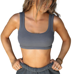 Soutien-gorge de yoga à bretelles larges personnalisé soutien-gorge de salon sans armatures à col carré côtelé pour entraînement - Product Image 1