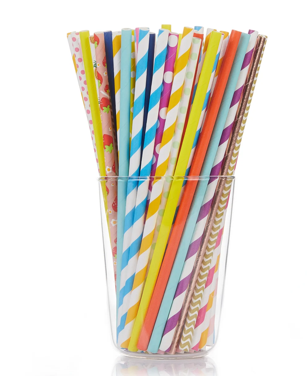 Recyclable Paper Drinking Straws 100% Biodegradable-Assorted Colors Individual Package Safe and Hygienic for Juice