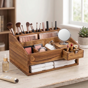Organizer da Scrivania in Bambù con Cassetto, Porta Documenti, Portapenne, Porta Pennelli Trucco, Scatola Portaoggetti <span class=keywords><strong>per</strong></span> Ufficio e <span class=keywords><strong>Casa</strong></span>, Vendita all'Ingrosso OEM - Product Image 2