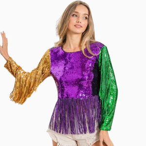 Disponibile Top <span class=keywords><strong>con</strong></span> <span class=keywords><strong>Paillettes</strong></span> da Donna per Mardi Gras, Maniche Lunghe <span class=keywords><strong>con</strong></span> Nappine, Camicie Scintillanti, Magliette Glitterate per Feste, T-Shirt <span class=keywords><strong>con</strong></span> Collo Tondo - Product Image 6