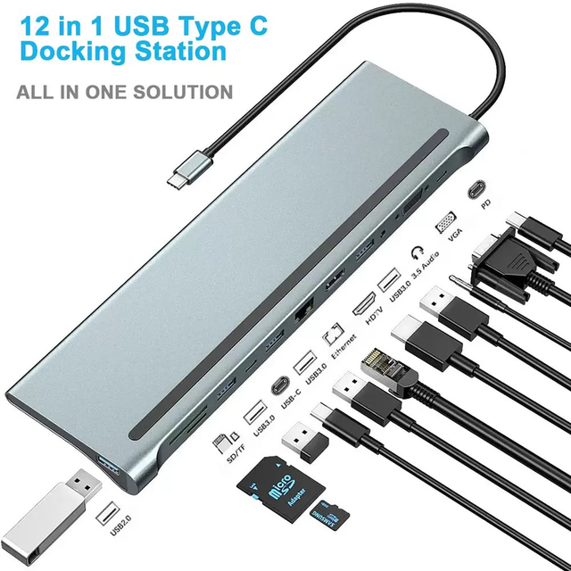 TUTI Multi-Port Hub 11 in 1 USB Hub OEM PD100W Charging USB 3.0 RJ45 SD TF Dual HDTV 4K Type c Docking Station for Laptop