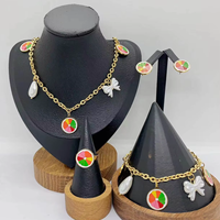 Populaire Kersen Watermeloen Aardbei Ananas Rvs Ketting Oorbellen Armband Ring 4 Stuks Sieraden Set Voor Vrouwen