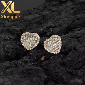 Pendientes de Moda con Forma de Corazón, Oro, Circonita Cúbica Baguette, Joyería Hip Hop para Hombre y Mujer, el Mejor Regalo - Product Image 5