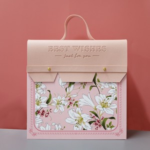 高档定制logo设计师盒纸盒纸板磁性礼品盒带皮革手柄 - Product Image 6