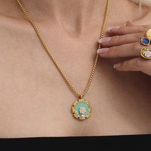 BINSHUO renkli damla yağ kolye gerdanlık takı paslanmaz çelik işık lüks çiçek inci kolye kadınlar için - Product Image 4