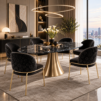 Ensemble de table et chaises de salle à manger en marbre de luxe moderne, chaises en cuir capitonnées italiennes, meubles de salle à manger extensibles, 6-8 chaises, Oehome