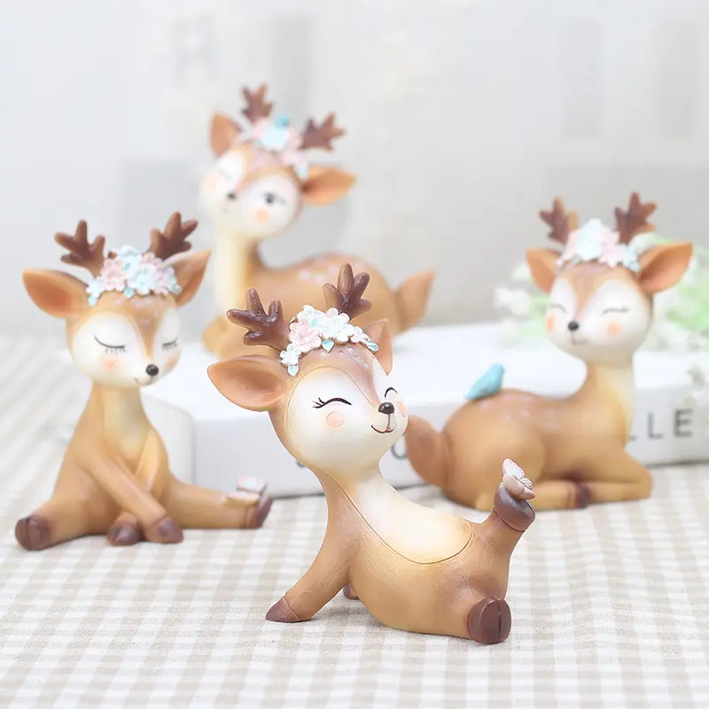 Factory custom miniature resin deer cartoon car accessories resin deer ornaments custom mini statue