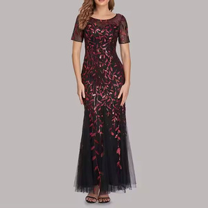 Custom High Quality Ladies <strong>Prom</strong> <strong>Dresses</strong> Elegant Contrast Mesh Sequins <strong>Diamond</strong> Decoration Lace Party Evening <strong>Dress</strong> for Women