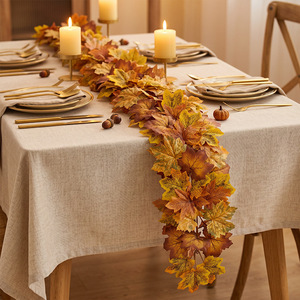 Chemin de table en feuilles d'érable simulées pour l'automne, 100cm-200cm, style naturel en soie, décoration pour la fête de la récolte - Product Image 1