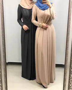 Groothandel Dubai Arab Midden-Oosten Eid Lange Massief Moslim Abaya Geplooide Arabische Islamitische Kleding Moslim Jurken Voor Vrouwen